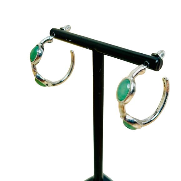 Light Green Silver Tone Modest 3/4 Hoop Earrings - Picture 2 of 3